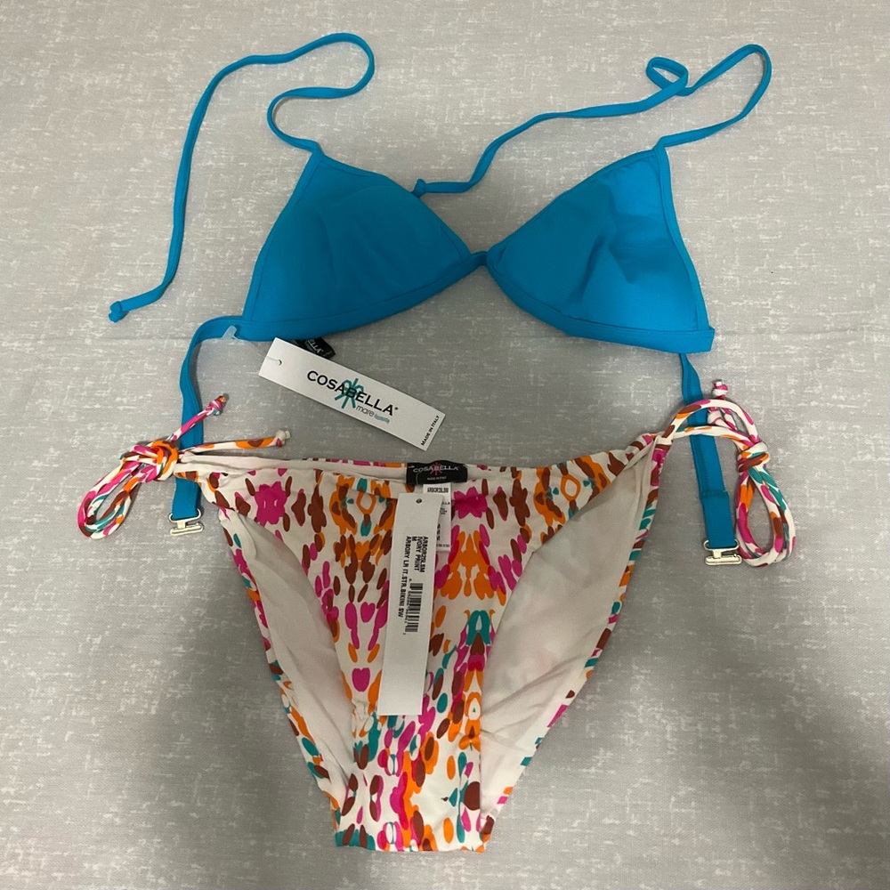 Cosabella Vibrant Blue and Colorful Bikini Swimsuit Set Made in Italy Size M